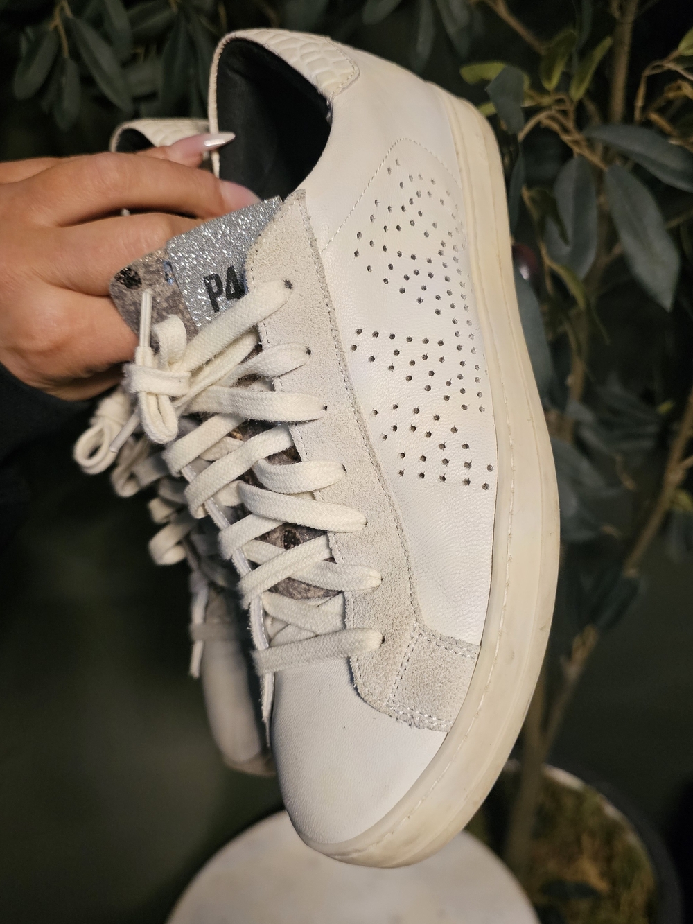 P448 Women’s Cream and Silver Leather Sneakers
